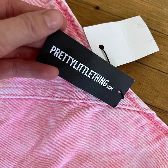 NWT PrettyLittleThing Shape Washed Pink Denim Seam Detail High Split Maxi Skirt - Picture 3 of 6